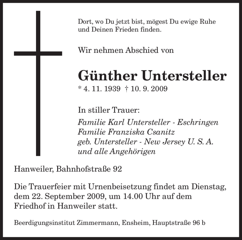 Todesanzeige G. Untersteller